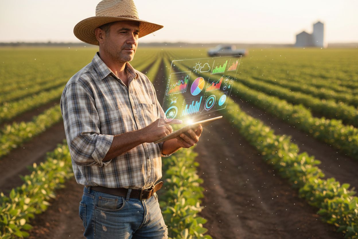 Produtor rural em lavoura de soja